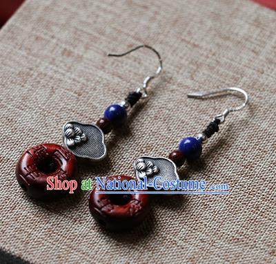 Chinese Traditional Hanfu Rosewood Ear Accessories Ancient Qing Dynasty Princess Earrings for Women