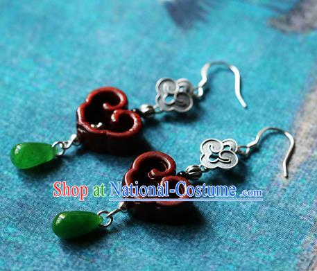 Chinese Traditional Hanfu Rosewood Cloud Ear Accessories Ancient Qing Dynasty Princess Earrings for Women