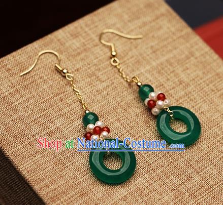 Chinese Traditional Hanfu Jade Pearls Ear Accessories Ancient Qing Dynasty Princess Earrings for Women