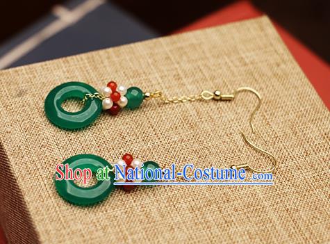 Chinese Traditional Hanfu Jade Pearls Ear Accessories Ancient Qing Dynasty Princess Earrings for Women