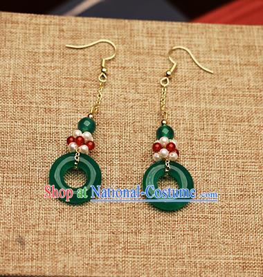 Chinese Traditional Hanfu Jade Pearls Ear Accessories Ancient Qing Dynasty Princess Earrings for Women