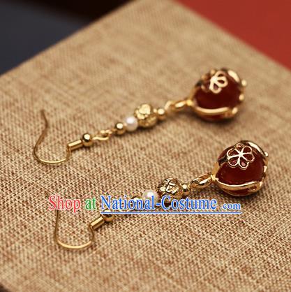 Chinese Traditional Hanfu Agate Golden Ear Accessories Ancient Qing Dynasty Princess Earrings for Women