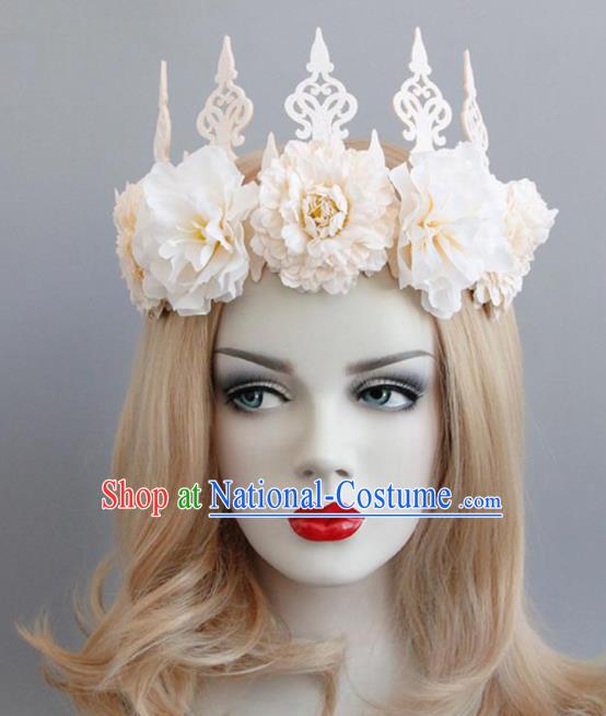 Handmade Halloween Cosplay Champagne Roses Headwear Fancy Ball Stage Show Royal Crown for Women