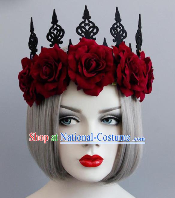 Handmade Halloween Cosplay Red Roses Headwear Fancy Ball Stage Show Royal Crown for Women