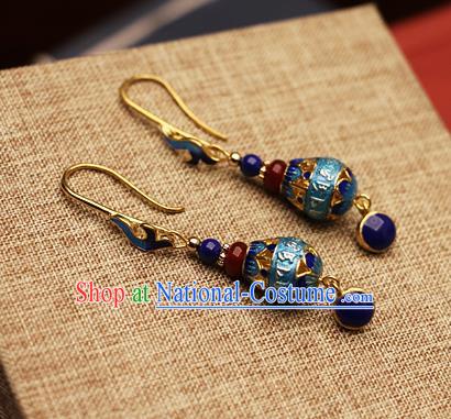 Chinese Traditional Hanfu Cloisonne Ear Accessories Ancient Qing Dynasty Princess Earrings for Women