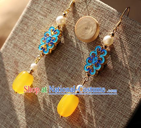 Chinese Traditional Hanfu Ceregat Cloisonne Ear Accessories Ancient Qing Dynasty Princess Earrings for Women