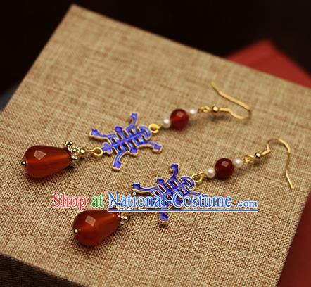 Chinese Traditional Hanfu Cloisonne Agate Ear Accessories Ancient Qing Dynasty Princess Earrings for Women