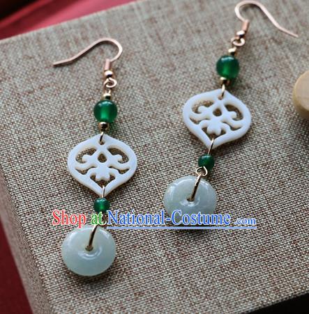 Chinese Traditional Hanfu Court Jade Ear Accessories Ancient Qing Dynasty Princess Earrings for Women