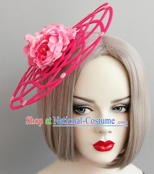 Halloween Handmade Cosplay Queen Pink Peony Top Hat Fancy Ball Stage Show Headwear for Women