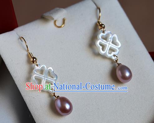 Chinese Traditional Hanfu Court Shell Pearl Ear Accessories Ancient Qing Dynasty Princess Earrings for Women