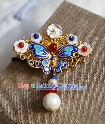 Chinese Qing Dynasty Cloisonne Butterfly Shell Brooch Pendant Traditional Hanfu Ancient Imperial Consort Accessories for Women