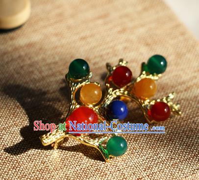 Chinese Qing Dynasty Colorful Beads Brooch Pendant Traditional Hanfu Ancient Imperial Consort Accessories for Women