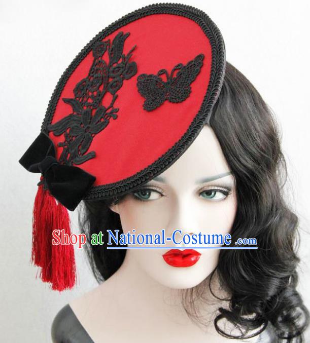 Halloween Handmade Cosplay Queen Red Tassel Top Hat Fancy Ball Stage Show Headwear for Women