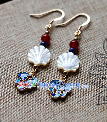 Chinese Traditional Hanfu Cloisonne Shell Ear Accessories Ancient Qing Dynasty Princess Earrings for Women