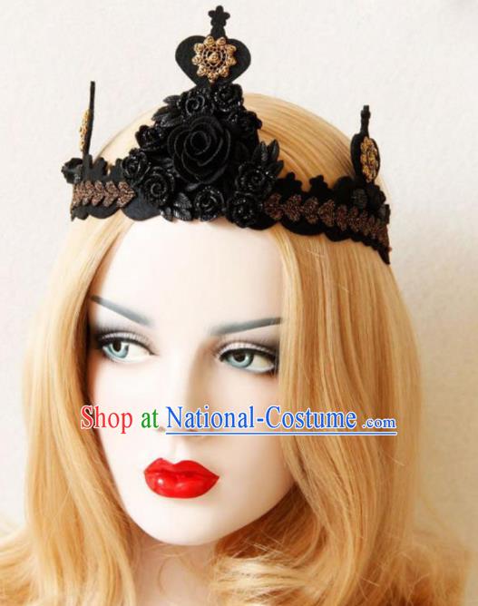 Halloween Handmade Cosplay Queen Black Lace Royal Crown Fancy Ball Stage Show Headwear for Women