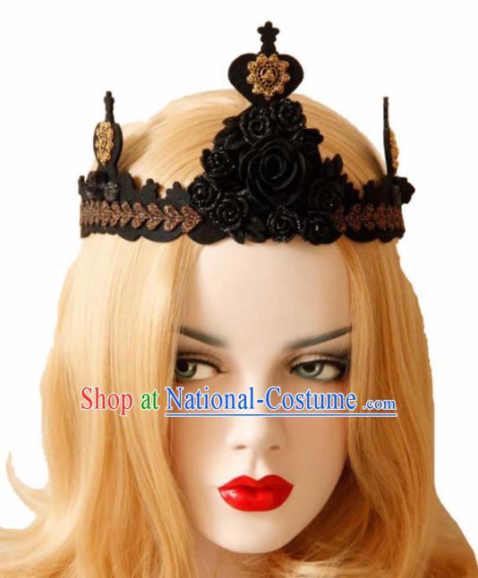 Halloween Handmade Cosplay Queen Black Lace Royal Crown Fancy Ball Stage Show Headwear for Women