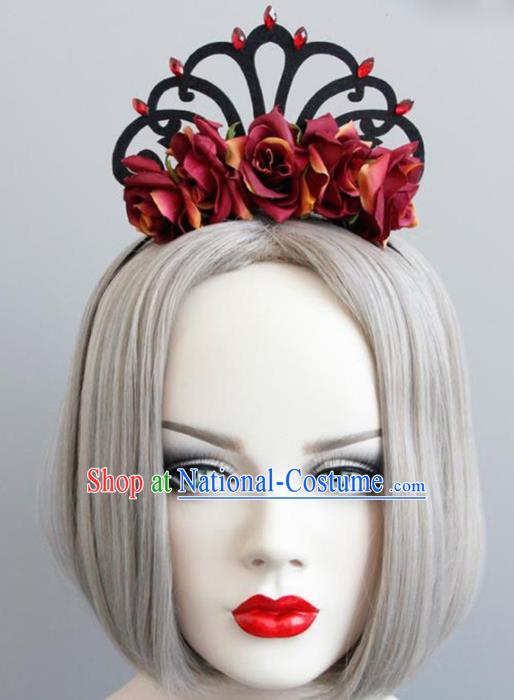 Halloween Handmade Cosplay Queen Red Roses Hair Clasp Fancy Ball Stage Show Headwear for Women