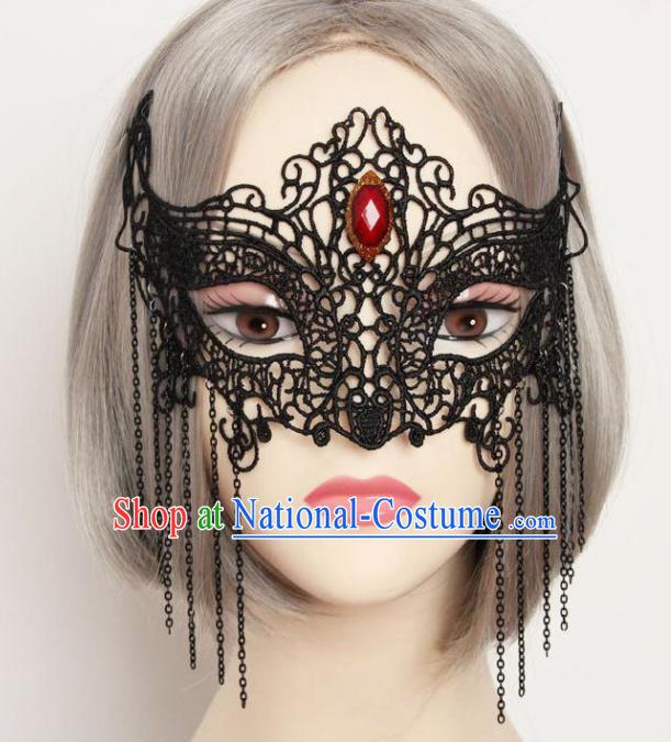 Handmade Halloween Venice Carnival Black Lace Tassel Mask Fancy Ball Cosplay Bride Stage Show Face Masks Accessories for Women