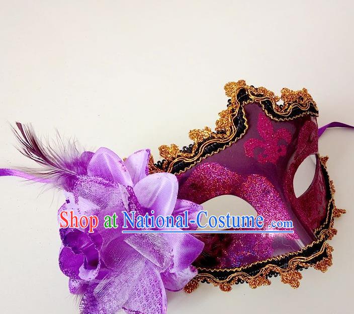 Handmade Venice Carnival Purple Mask Halloween Fancy Ball Cosplay Stage Show Face Masks Accessories for Women