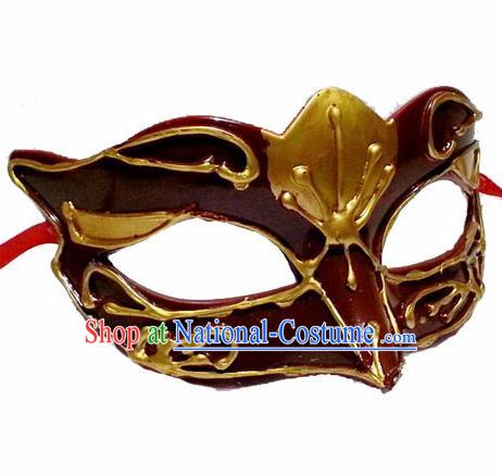 Handmade Venice Carnival Brownness Mask Halloween Cosplay Fancy Ball Face Masks Accessories for Men