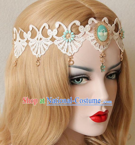 Halloween Handmade Cosplay Queen White Lace Hair Clasp Fancy Ball Stage Show Headwear for Women