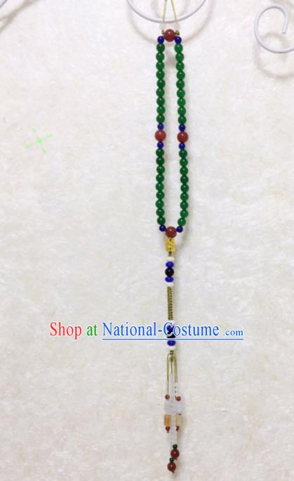 Chinese Traditional Hanfu Green Beads Breastpin Accessories Ancient Qing Dynasty Imperial Consort Brooch Pendant for Women