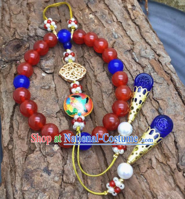 Chinese Traditional Hanfu Red Beads Breastpin Accessories Ancient Qing Dynasty Imperial Consort Brooch Pendant for Women