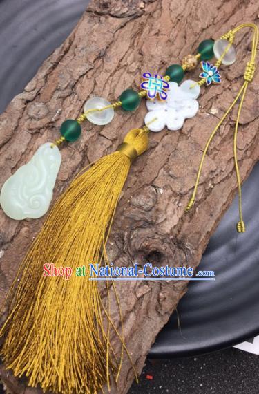 Chinese Traditional Hanfu Yellow Tassel Breastpin Accessories Ancient Qing Dynasty Imperial Consort Brooch Pendant for Women