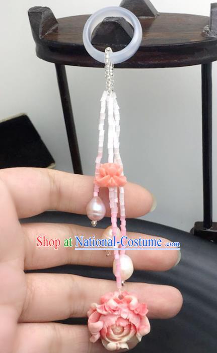 Chinese Traditional Hanfu Court Pink Peony Breastpin Accessories Ancient Qing Dynasty Imperial Consort Brooch Pendant for Women