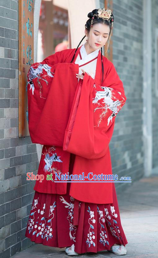 Traditional Chinese Ancient Ming Dynasty Court Princess Wedding Replica Costumes Red Hanfu Dress for Women