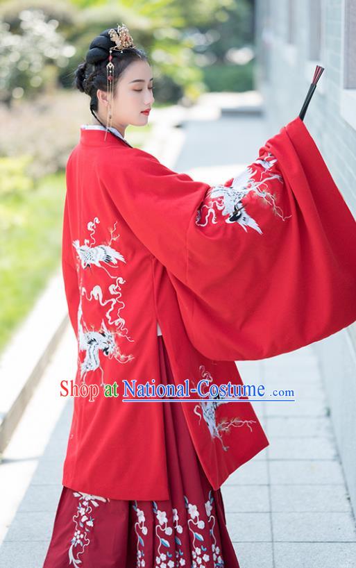 Traditional Chinese Ancient Ming Dynasty Court Princess Wedding Replica Costumes Red Hanfu Dress for Women