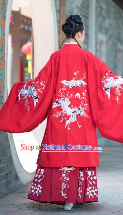 Traditional Chinese Ancient Ming Dynasty Court Princess Wedding Replica Costumes Red Hanfu Dress for Women