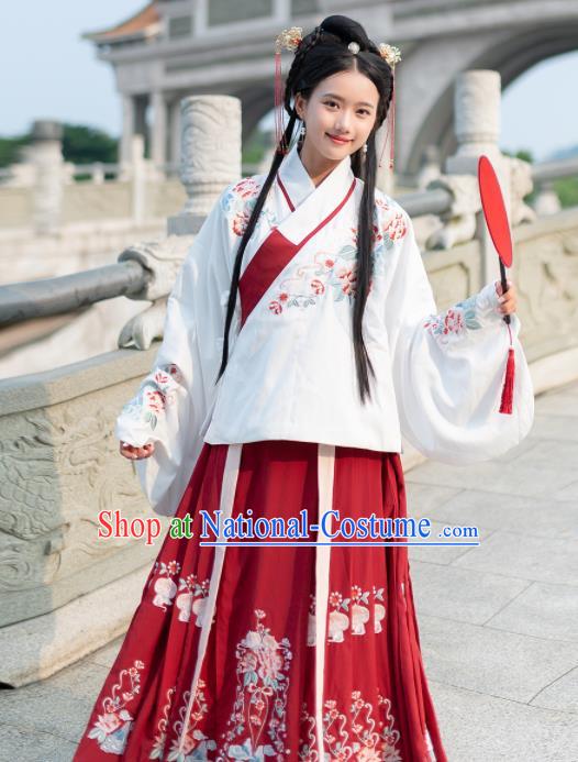 Traditional Chinese Ming Dynasty Court Princess Replica Costumes Ancient Red Hanfu Cape Complete Set for Women