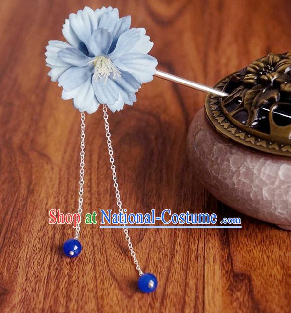 Chinese Ancient Song Dynasty Princess Blue Peach Flower Hairpins Traditional Hanfu Court Hair Accessories for Women