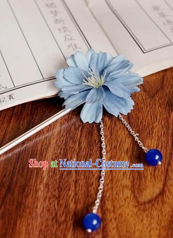 Chinese Ancient Song Dynasty Princess Blue Peach Flower Hairpins Traditional Hanfu Court Hair Accessories for Women