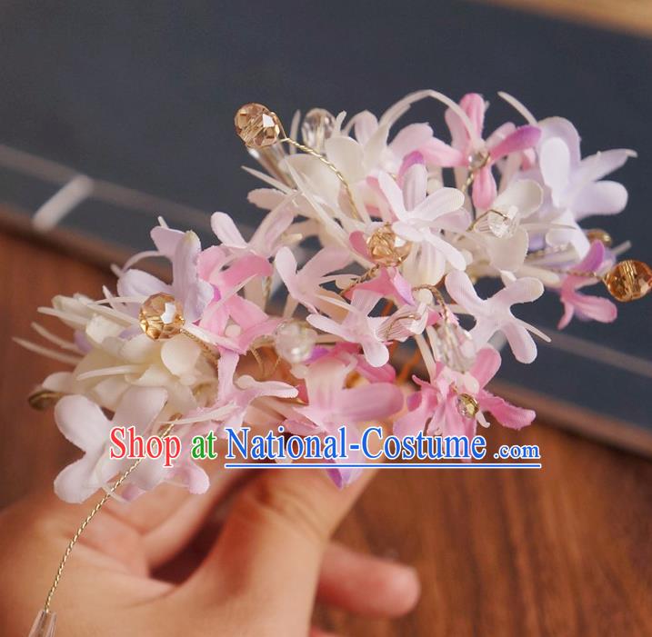 Chinese Ancient Song Dynasty Princess Pink Flower Hairpins Traditional Hanfu Court Hair Accessories for Women