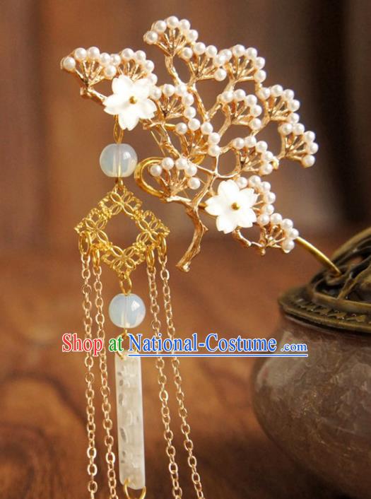 Chinese Ancient Ming Dynasty Princess Golden Pine Tassel Hairpins Traditional Hanfu Court Hair Accessories for Women