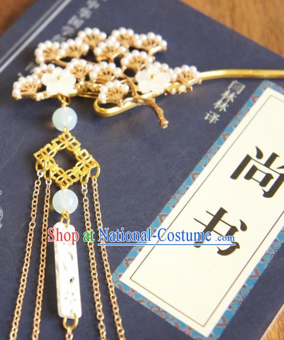 Chinese Ancient Ming Dynasty Princess Golden Pine Tassel Hairpins Traditional Hanfu Court Hair Accessories for Women