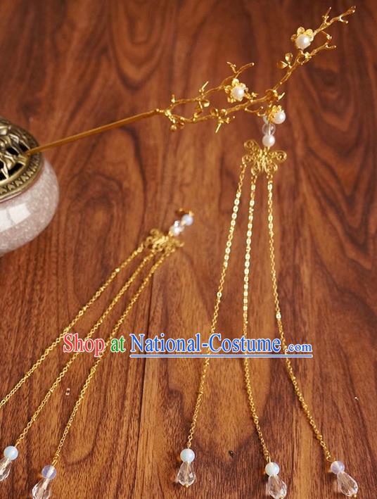 Chinese Ancient Song Dynasty Princess Golden Branch Tassel Hairpins Traditional Hanfu Court Hair Accessories for Women