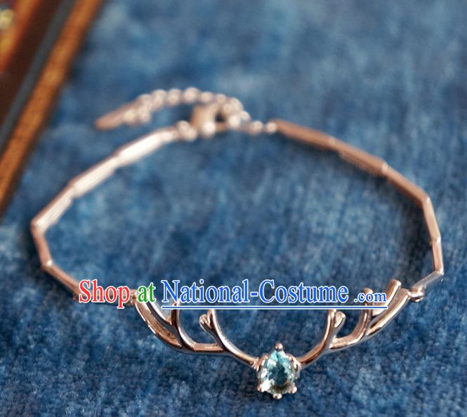 Chinese Traditional Hanfu Jewelry Accessories Blue Crystal Antler Bracelet Ancient Qing Dynasty Princess Bangle for Women