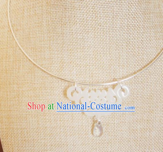 Chinese Traditional Hanfu Jewelry Accessories Ancient Ming Dynasty Princess White Jade Necklace for Women