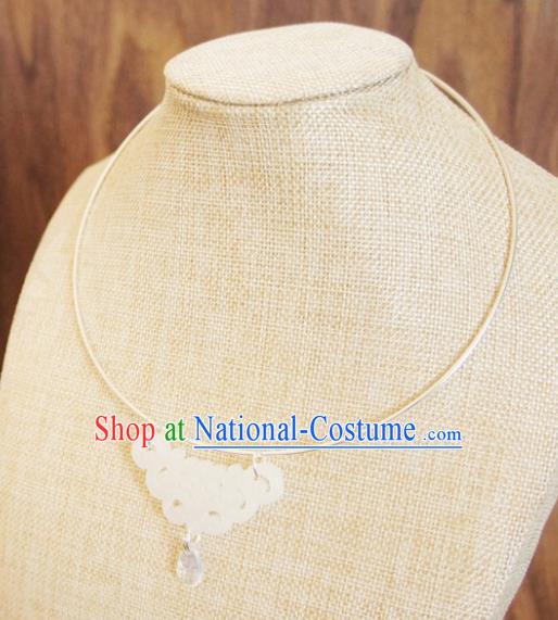 Chinese Traditional Hanfu Jewelry Accessories Ancient Ming Dynasty Princess White Jade Necklace for Women