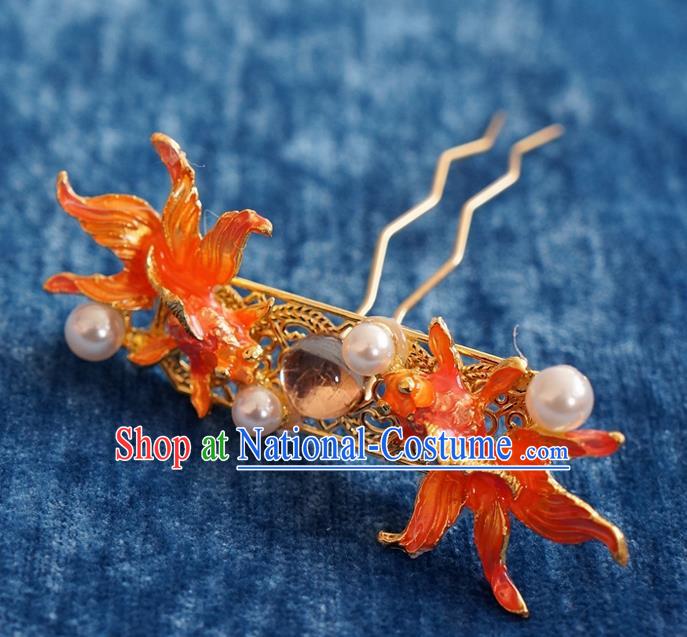 Chinese Ancient Song Dynasty Princess Red Goldfish Hairpins Traditional Hanfu Court Hair Accessories for Women