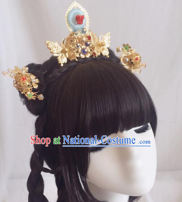 Chinese Ancient Song Dynasty Princess Hair Crown Hairpins Traditional Hanfu Court Hair Accessories for Women