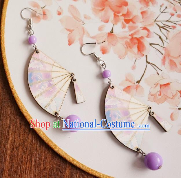 Chinese Traditional Hanfu Court Lilac Fan Ear Accessories Ancient Ming Dynasty Princess Earrings for Women