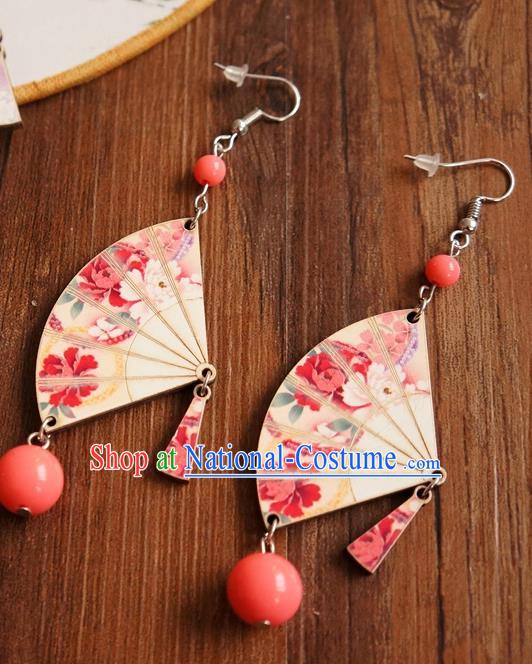 Chinese Traditional Hanfu Court Yellow Fan Ear Accessories Ancient Ming Dynasty Princess Earrings for Women