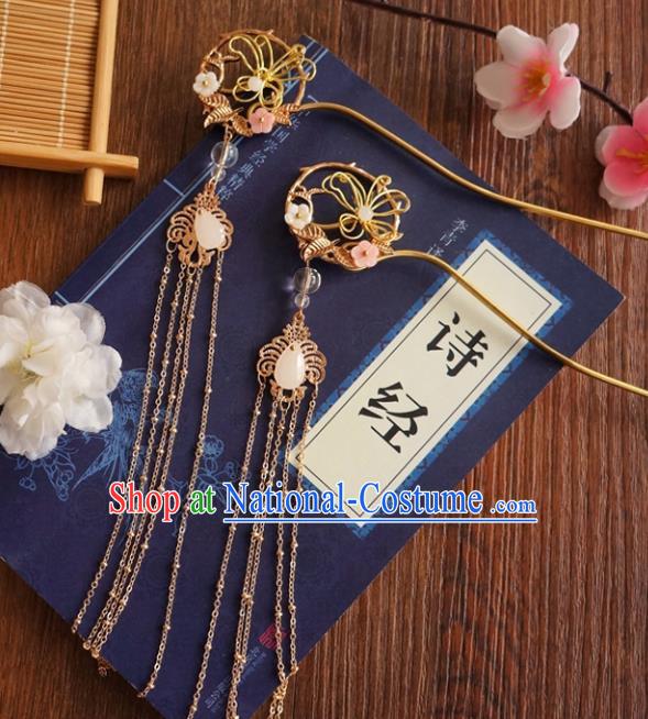 Chinese Ancient Song Dynasty Princess Golden Tassel Hairpins Traditional Hanfu Court Hair Accessories for Women