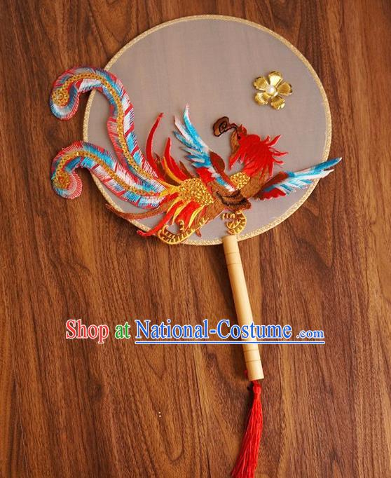 Chinese Traditional Hanfu Handmade Colorful Phoenix Palace Fans Ancient Princess Silk Round Fan for Women