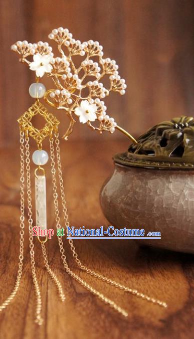 Chinese Ancient Ming Dynasty Princess Golden Pine Tassel Hairpins Traditional Hanfu Court Hair Accessories for Women