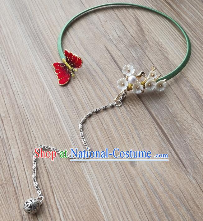 Chinese Traditional Hanfu Court Embroidered Red Butterfly Necklet Accessories Ancient Ming Dynasty Princess Necklace for Women